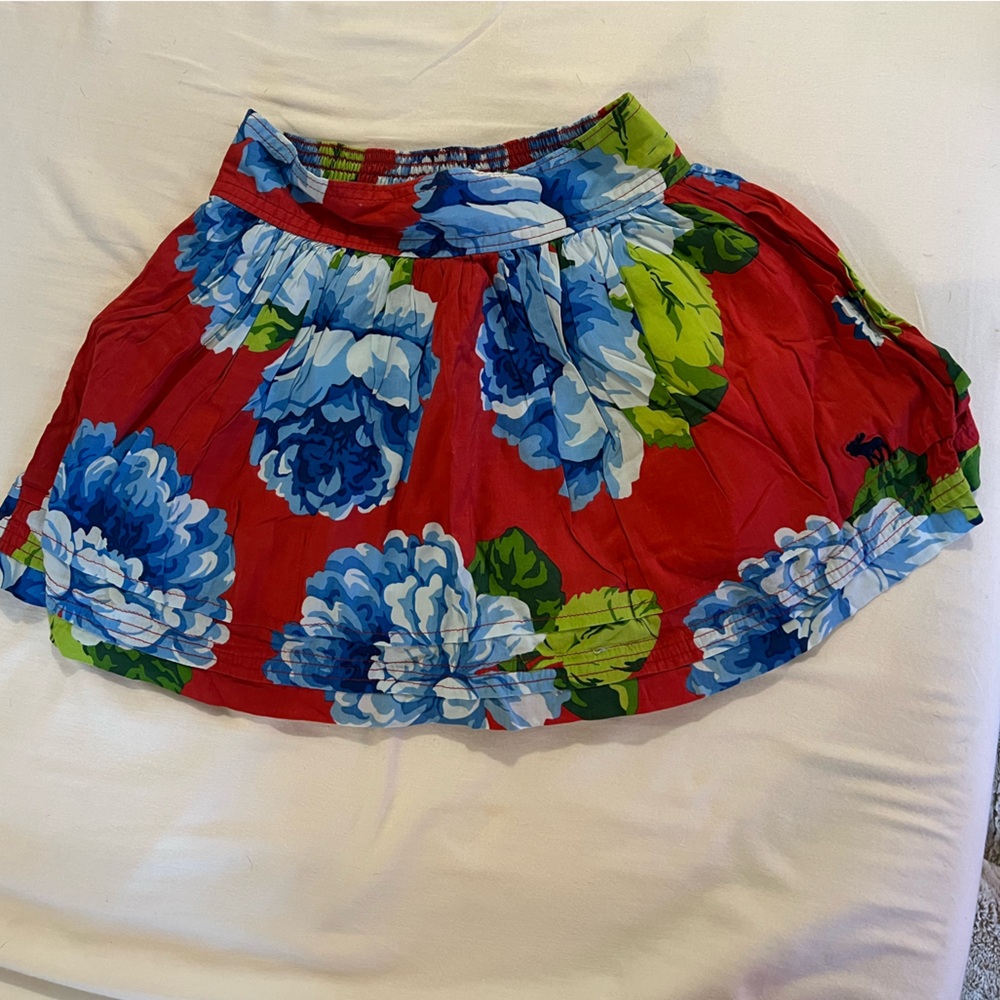 Abercrombie & Fitch Red and Blue Patterned Floral Mini Skirt